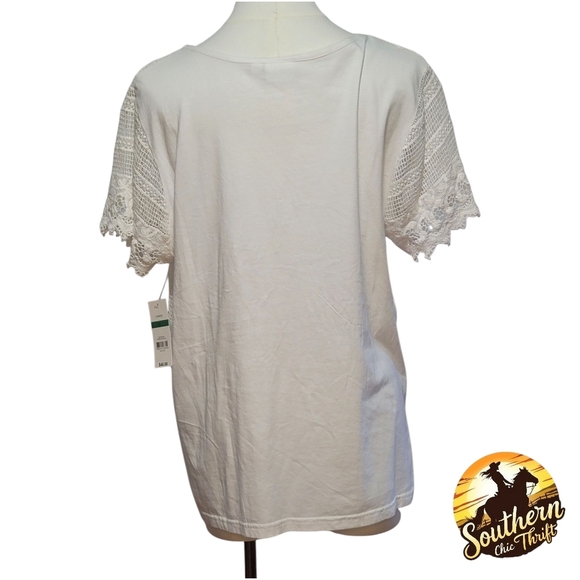 ✨️NWT✨️ KIM ROGERS - Large White Lacey Blouse - Picture 4 of 7